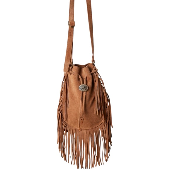 New Free People Calamity Crossbody Fringe Cognac Brown Bag - Western Boho Conch - Picture 1 of 4